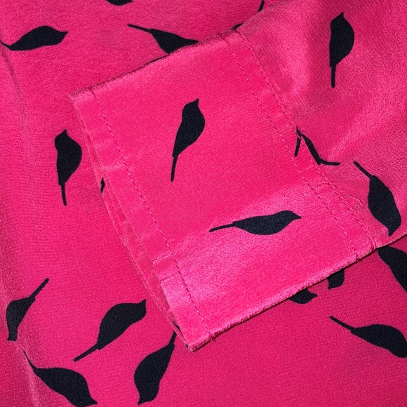 C. WONDER Pink & Black Bird Pattern Silk Blouse S - Picture 6 of 8